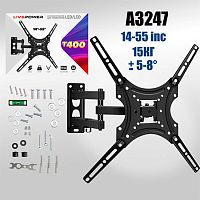 кронштейн для телевизора 14-55" t400 на стену наклонный поворотный для тв/монитора до 15 кг  фото